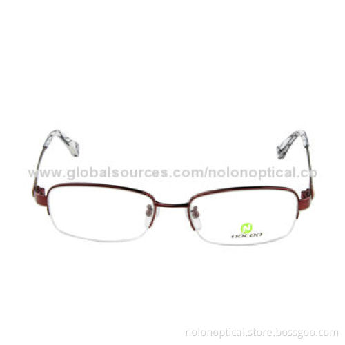 Fashion titanium half-rimless women eyeglass frames, logo can be printed